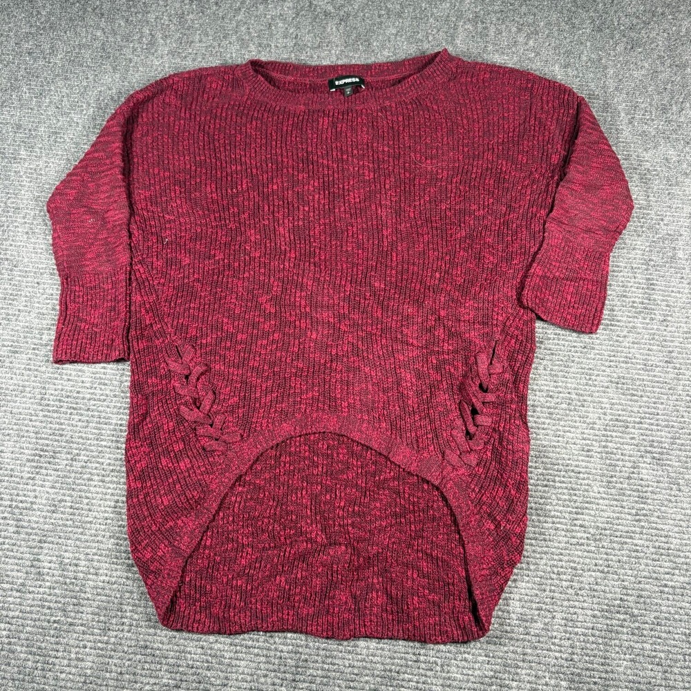 Express Sweater Women Small Burgundy Excellent Lace Up Side High Low Pullover